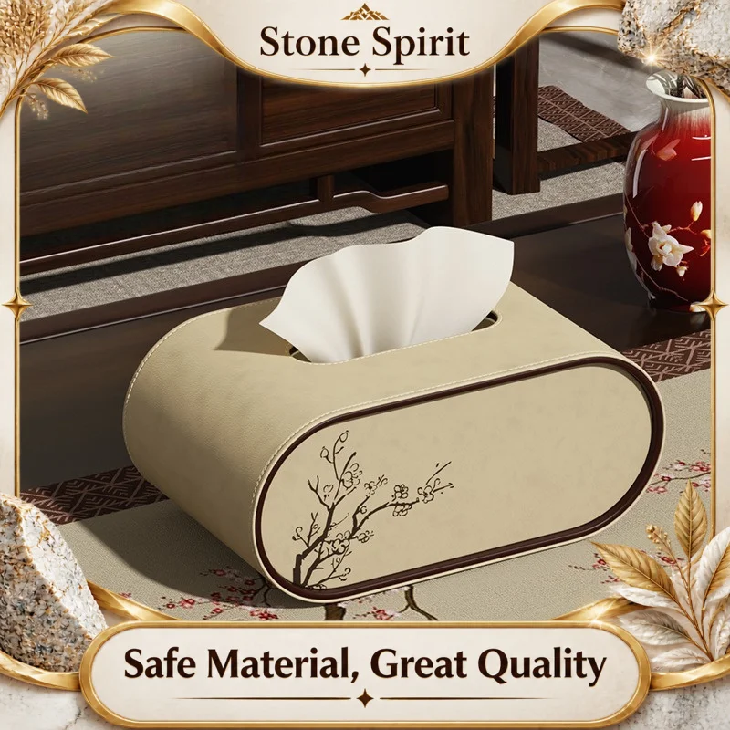 Chinese Style Plum Blossom Tissue Box Cover , Hand Painted Creative Premium Paper Napkin Holder for Living Room, Home Decor Gift