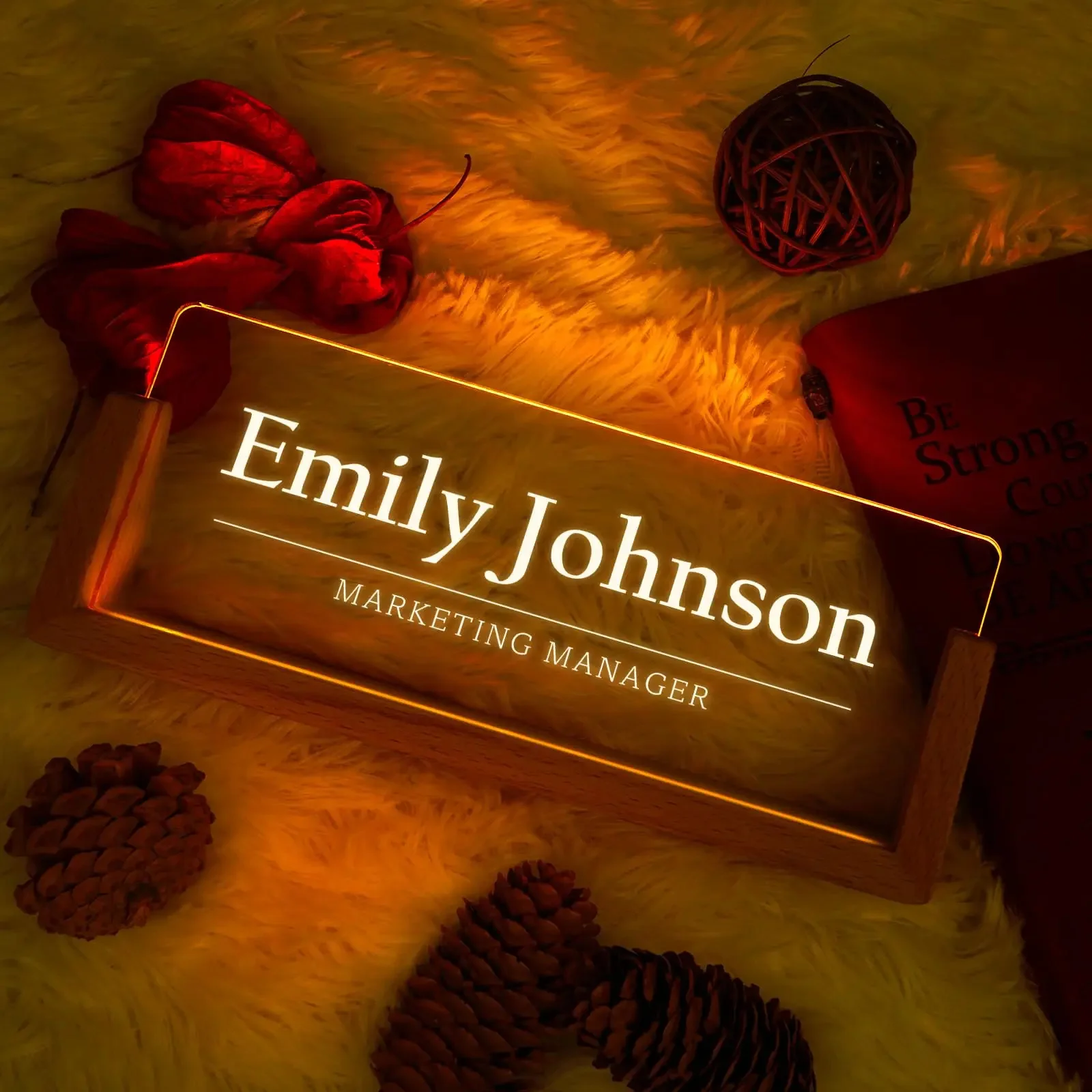 Personalized Light Up Desk Name Acrylic Plate Custom Office Plaque with Name Position Gift for Employee Coworkers Teacher