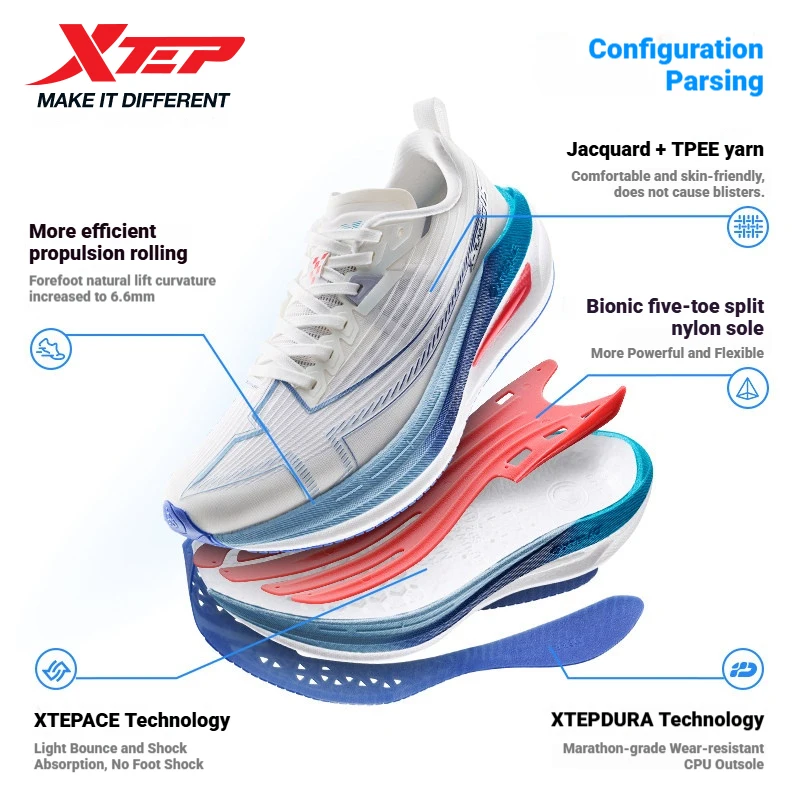 Xtep One Piece Modeling 5.0 Impact-Resistant Male‘s Combat Lightweight Quick-Drying Marathon Running Sneakers 874219110036