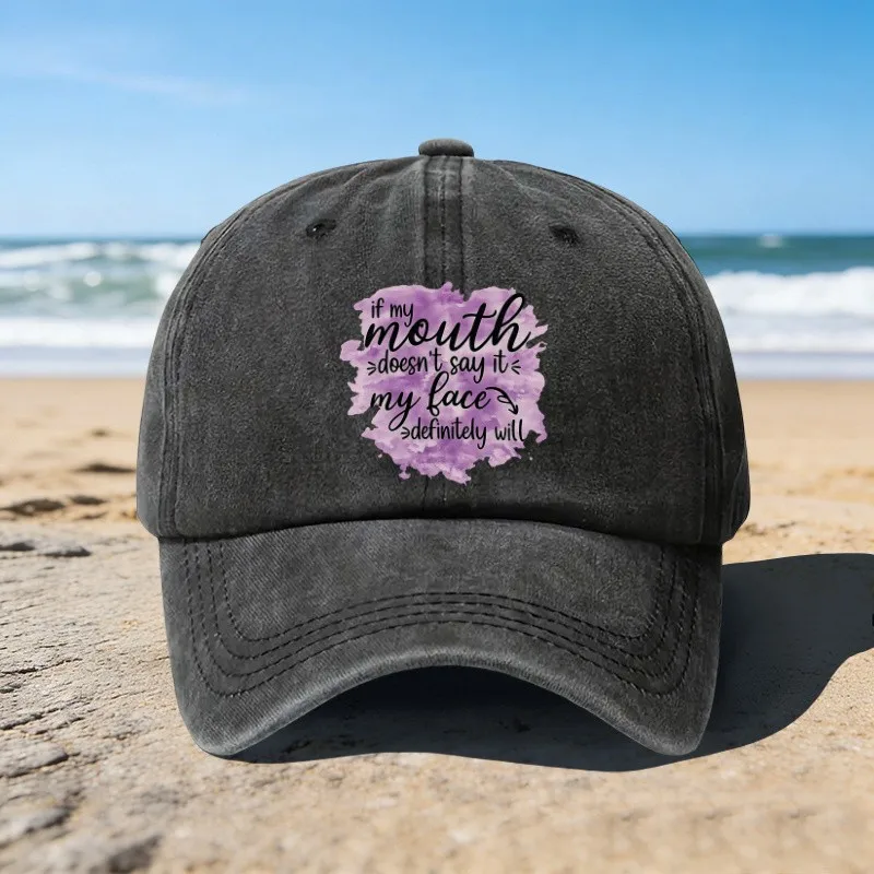 Funny Face Expression Print Baseball Cap Unisex Adjustable Cotton Washed Cap for Outdoor Casual Use