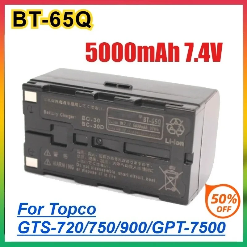 

High-Quality 5000mAh 7.4V BT-65Q Rechargeable Battery For Topco GTS-720/750/900/GPT-7500 Total Station Li-ion Battery