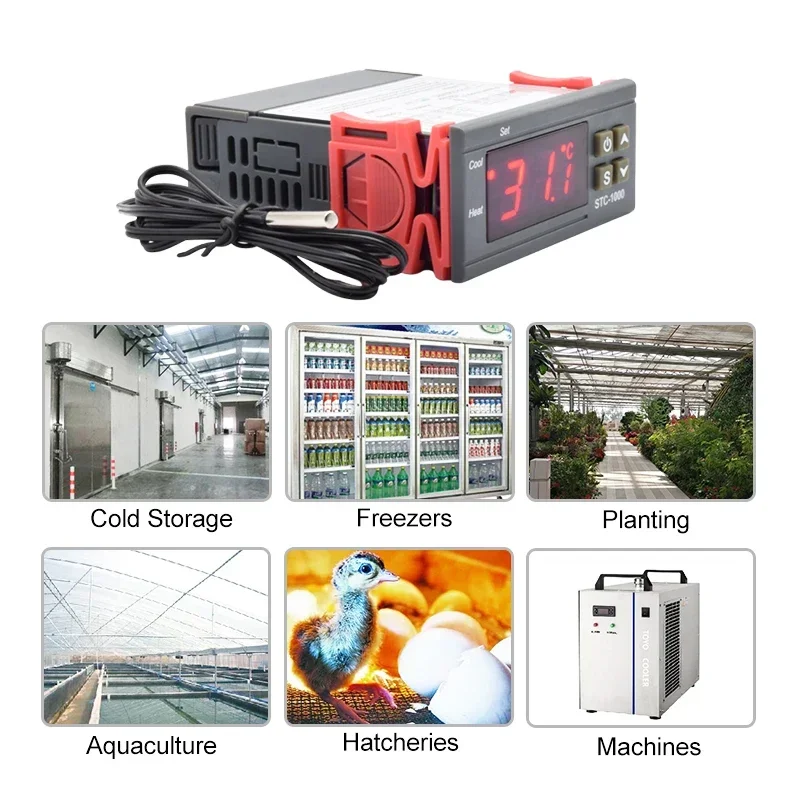 Controlador de temperatura Digital LED, termostato STC-1000, Incubadora de Acuario, termorregulador, 10A, relé de refrigeración y calefacción, CA de