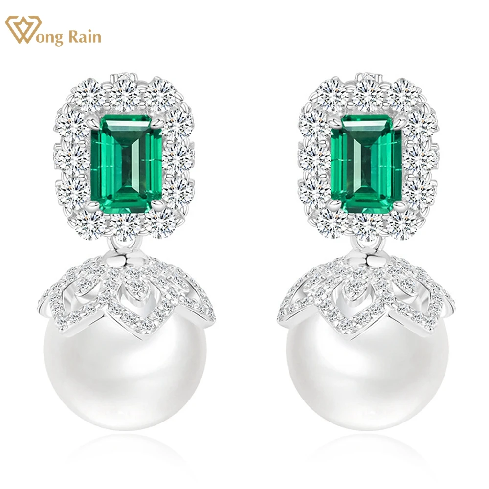 Wong Rain Vintage Elegant 925 Sterling Silver 5*7 MM Emerald Sapphire Gemstone Drop Earrings Ladies Jewelry Anniversary Gifts