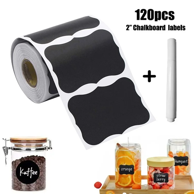 120pcs Label Removable Blackboard Stickers Labels Chalkboard Kitchen Spice Label Stickers Home Bottles Tags Erasable Marker Pen