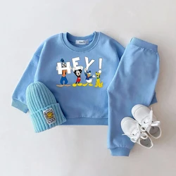 2Pcs Fashion Baby Boy Girl Clothing Kids Cotton Mickey Minnie Mouse Print Sweatshirt + Trousers Children Clothes Sets