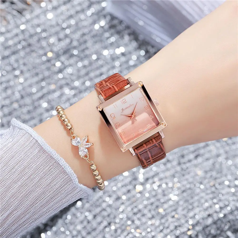 Relojes Cuadrados de Moda 2022 Estilo Minimalista Señoras Relojes de Pulsera de Cuero Negro Relojes Casuales Femeninos de Cuarzo Relojes Para Mujer