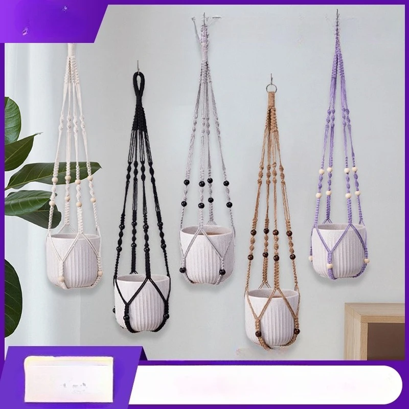4 PC Macrame Plant Hangers, Handmade Cotton Rope Hanging Basket for Plants Adjustable Planter Holder for Plants, Balcony, Patio