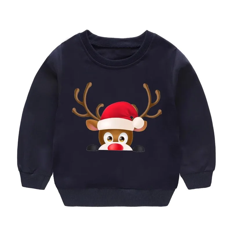 Christmas Sweaterater Merry Christmas Elk Snowman Print Children's Casual Sweater Round Neck Top
