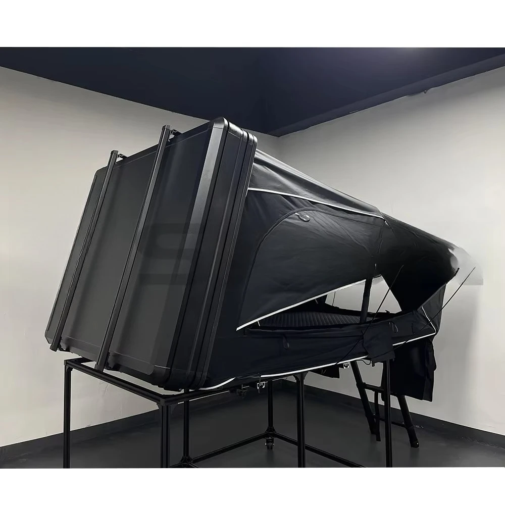 4x4 Large Space Black Camping Waterproof Aluminum High Quality Foldout Hard Shell Rooftop Tent Roof Rack Top Tent