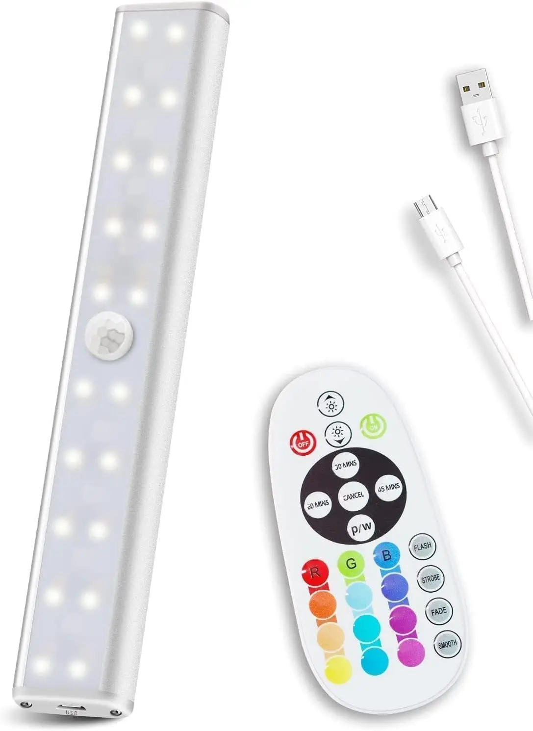 

48-LED Rechargeable RGB Cabinet Lights, Remote Control, 15 Colors, 4 Modes, Dimmable, Timer, Wireless