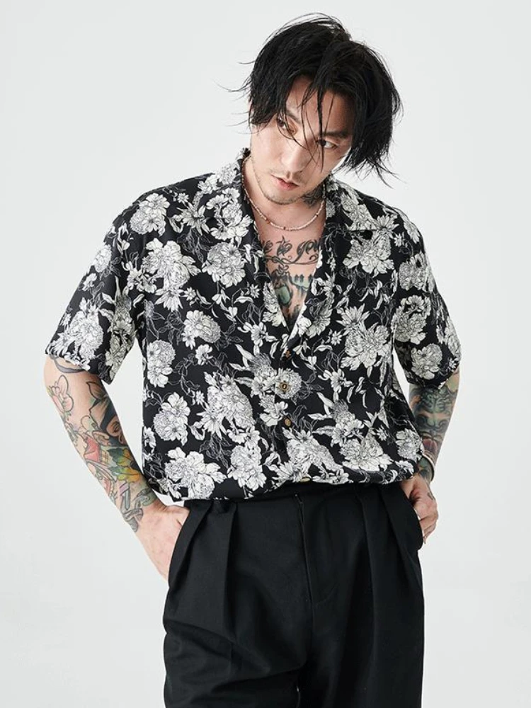 Male Shirts Graphic Hawaiian Floral Men\'s Shirt Cheap Brand Tops Korean Style Cool Original with Sleeves Fashion Man 2024 I Xxl