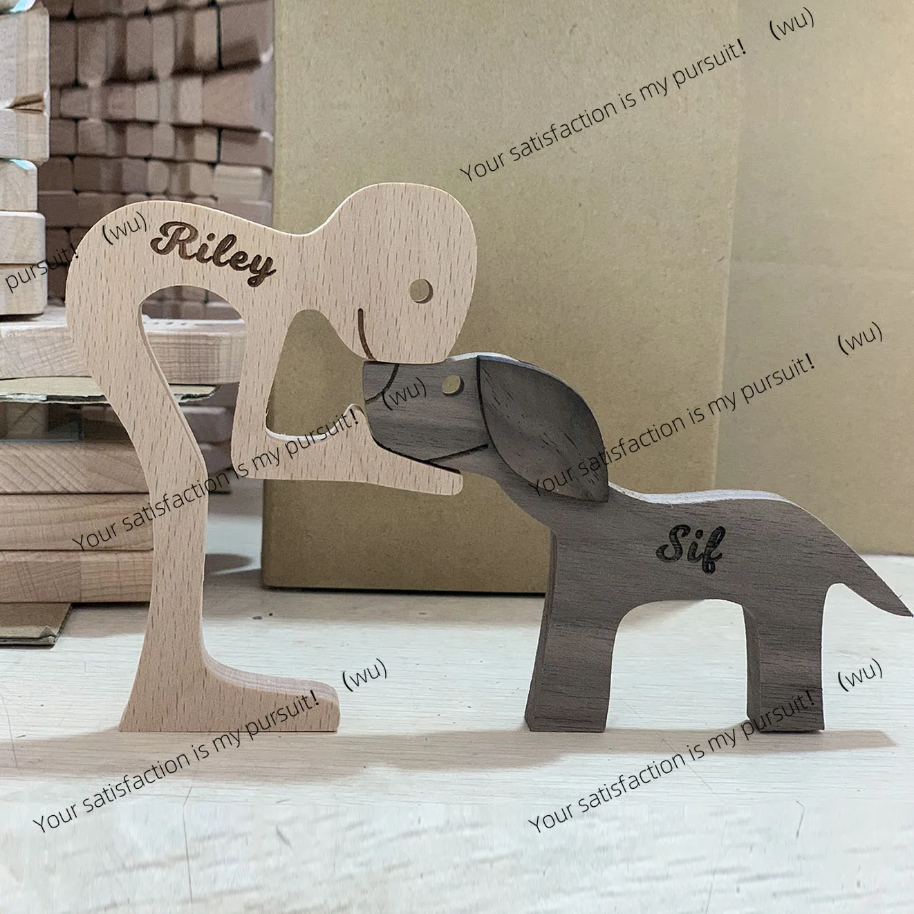 Processing lettering puppy family decoration wooden ornaments desktop Nordic home crafts