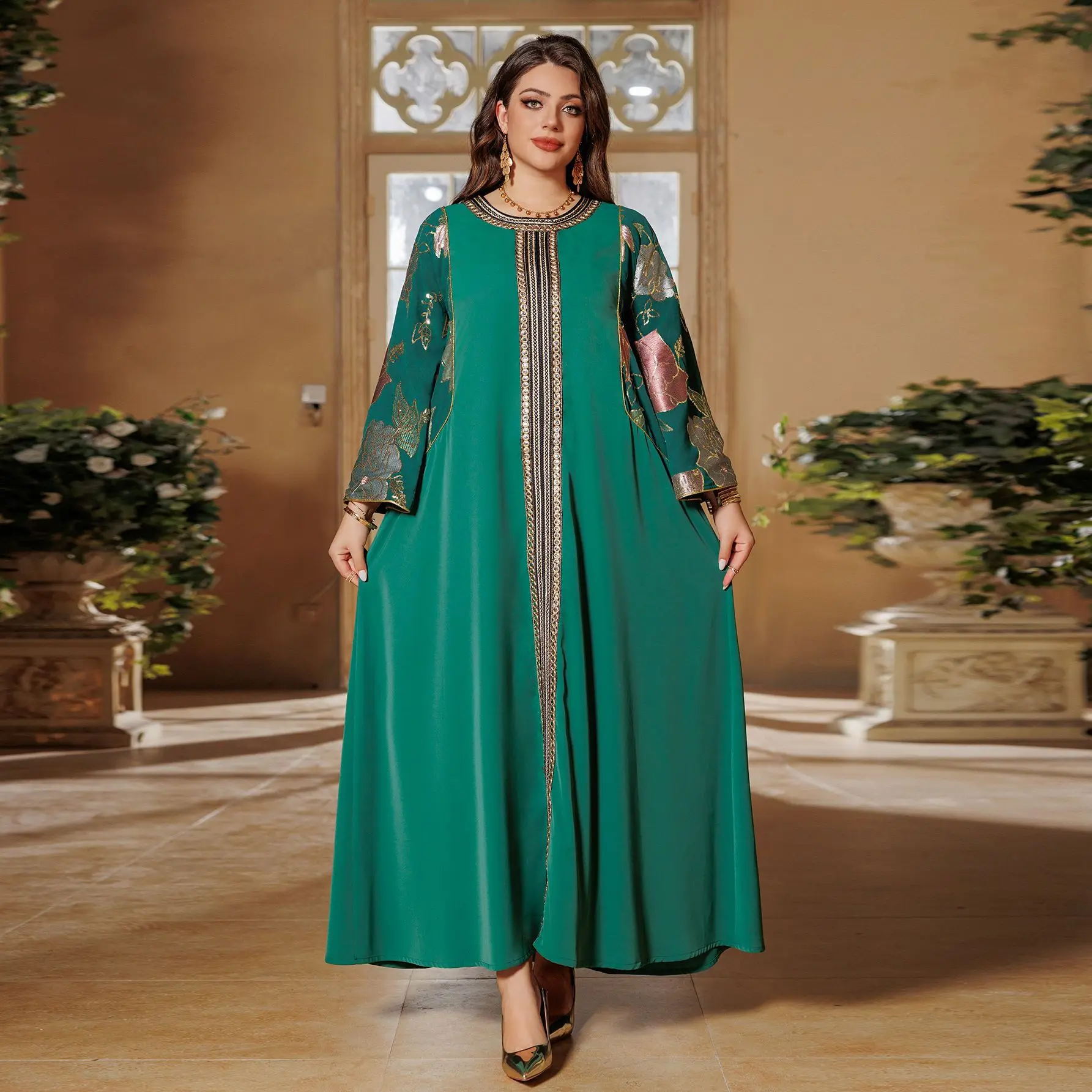 Eid Muslim Party Dress for Women Abaya Dress Embroidery Sequin Women's Kaftan  Dubai Robe Jalabiya robe femme musulmane AB415