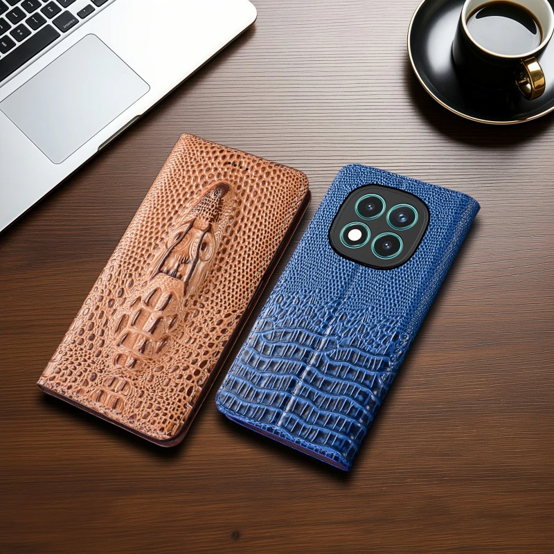 

Crocodile Head Flip Book Cover For Xiaomi Redmi Note 13 13R 14 14S Pro Plus 5G Genuine Leather Phone Case