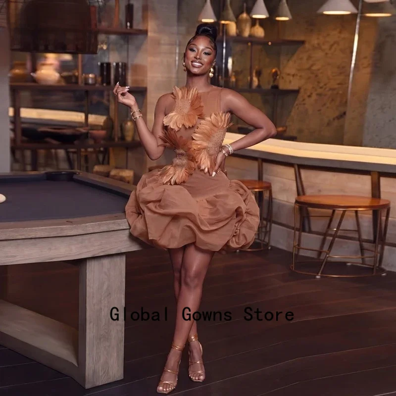 Fancy Feathers Short Cocktail Dresses for Teens, Mermaid Sleeveless Homecoming Dresses, Vestidos De Noche, Customized Plus