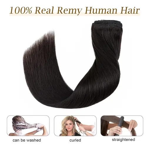 Imagen 2 del producto 120G/8 Uds Clip recto Ins 100% extensiones de cabello humano sin procesar cabello virgen brasileño Remy cabeza completa negra Natural para mujeres