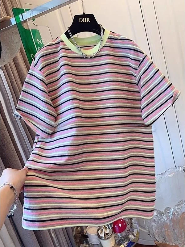 

Striped Loose Short Sleeve T-Shirt Women's Summer Lazy Style Top Korean Version Comfortable Breathable Casual Wear