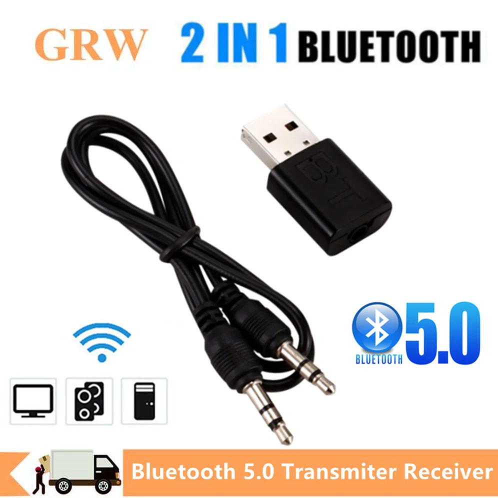 Grwibeou 2 In1 USB Bluetooth 5.0 Adapter Transmiter Wireless Bluetooth Receiver Adapter For Computer TV Laptop Speaker Headset