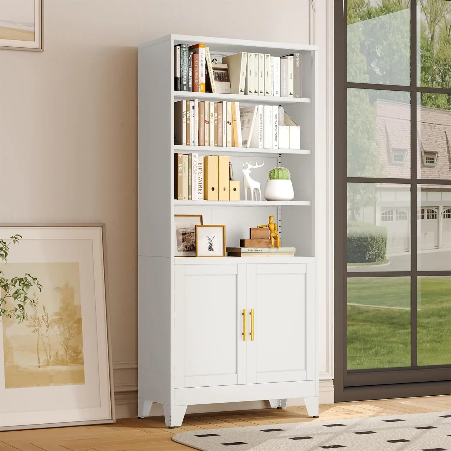 

71" H Tall Metal Bookcases and Bookshelves with 2 Doors and Adjustable Shelves，Tall Storage Cabinet Industrial, Customized