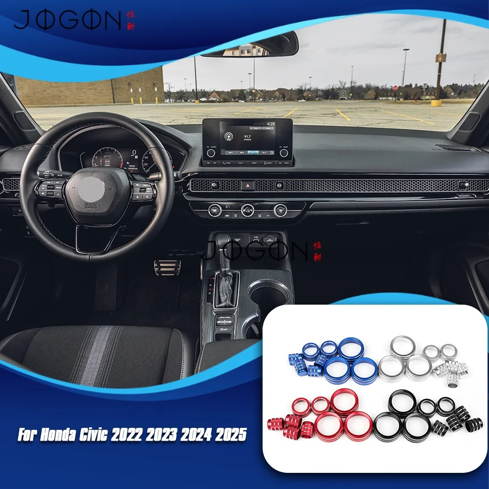 9Pcs For Honda Civic 2022-2025 Alloy Car Interior 7-inch Air Condition Button A/C Vent Knob Ring Cover Trim Accessories