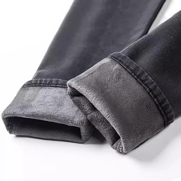 High Waist Fleece Lined Denim Jeans Women's Slimming Elastic Winter Warm Pencil Pants Korean Style Cotton Stretch Jeans