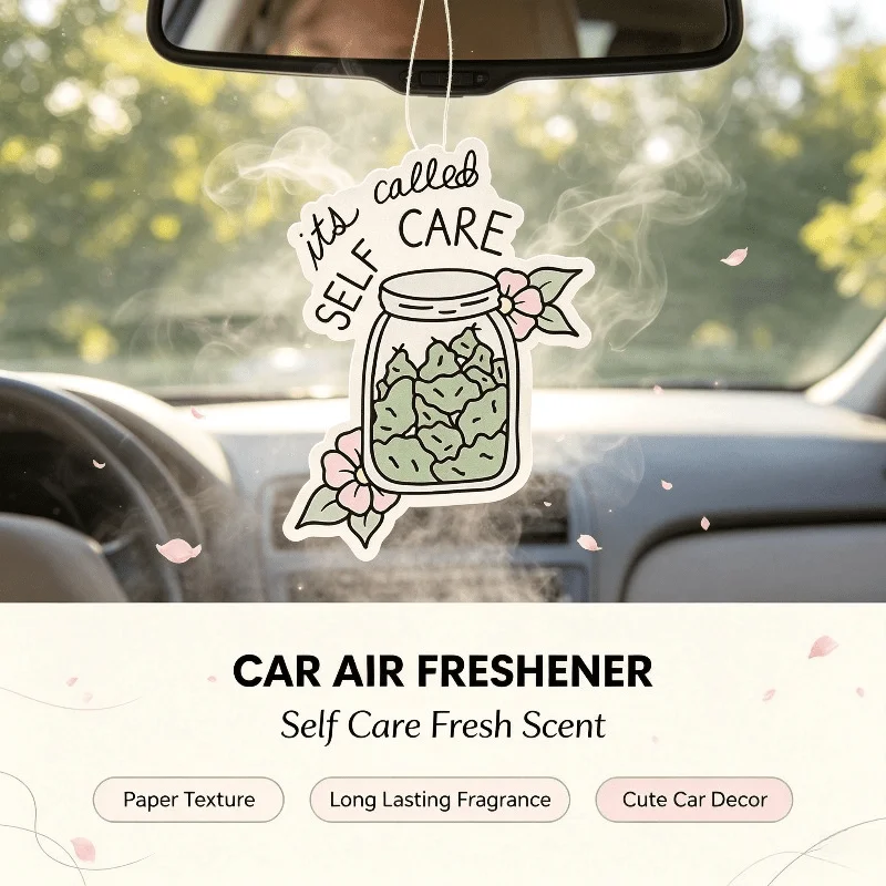 Car Air Freshener Self Care Jar Flower Print Hanging Scent Card for Car Interior Rearview Mirror Ornament Gift