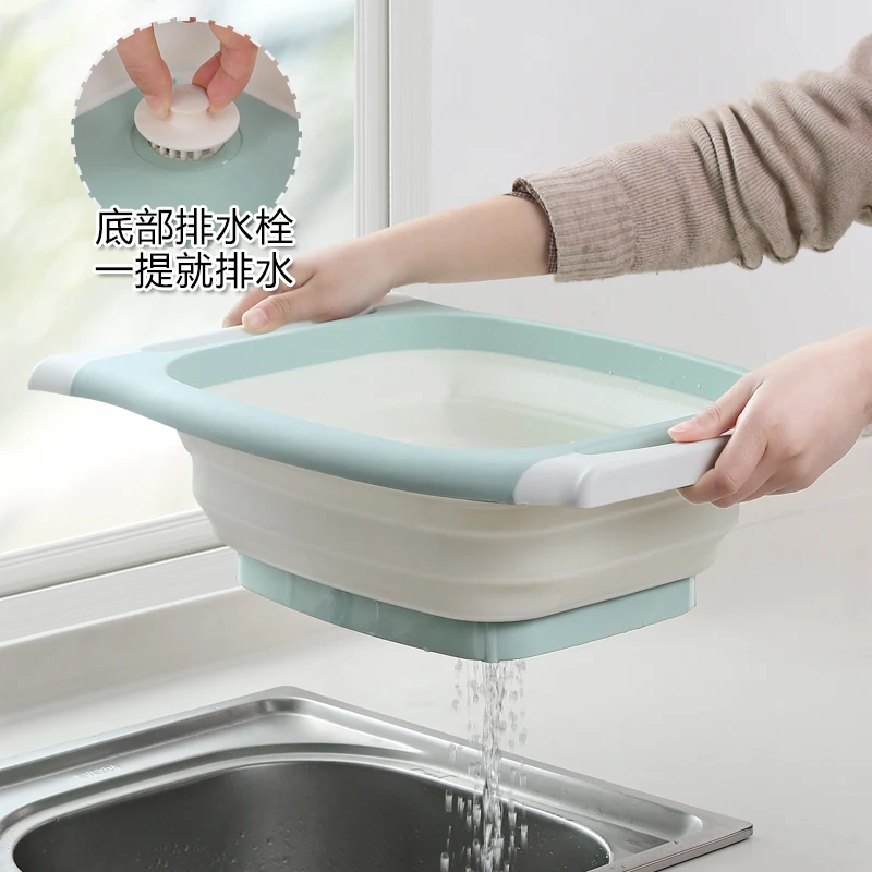 Plastic Kitchen Washing Basin Sink Cutting Board Retractable Drainer Basket Food Rack