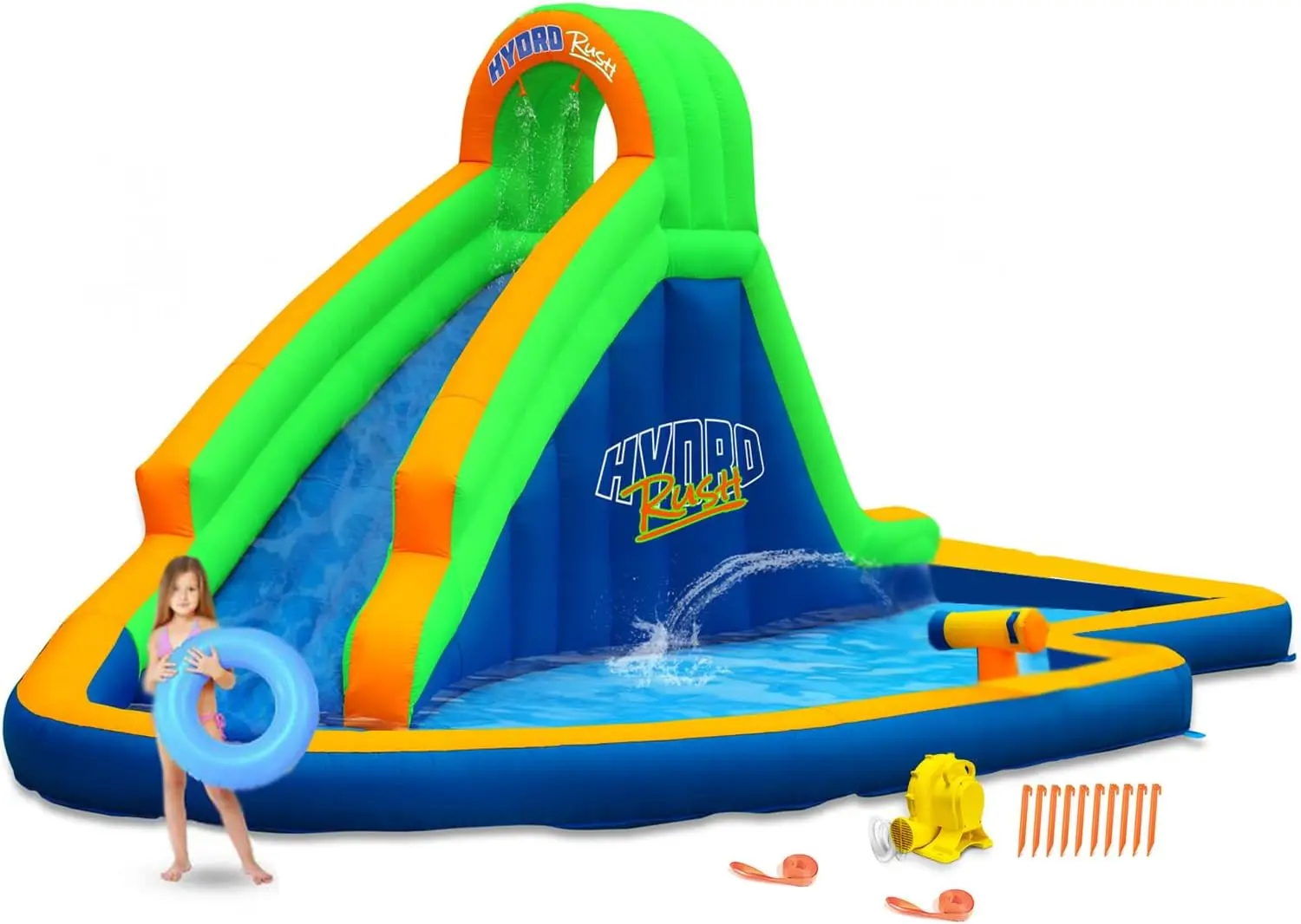 

Надувная водная горка Blast Zone Hydro Rush 19'x11' с водной пушкой, зоной брызг и скалодромом