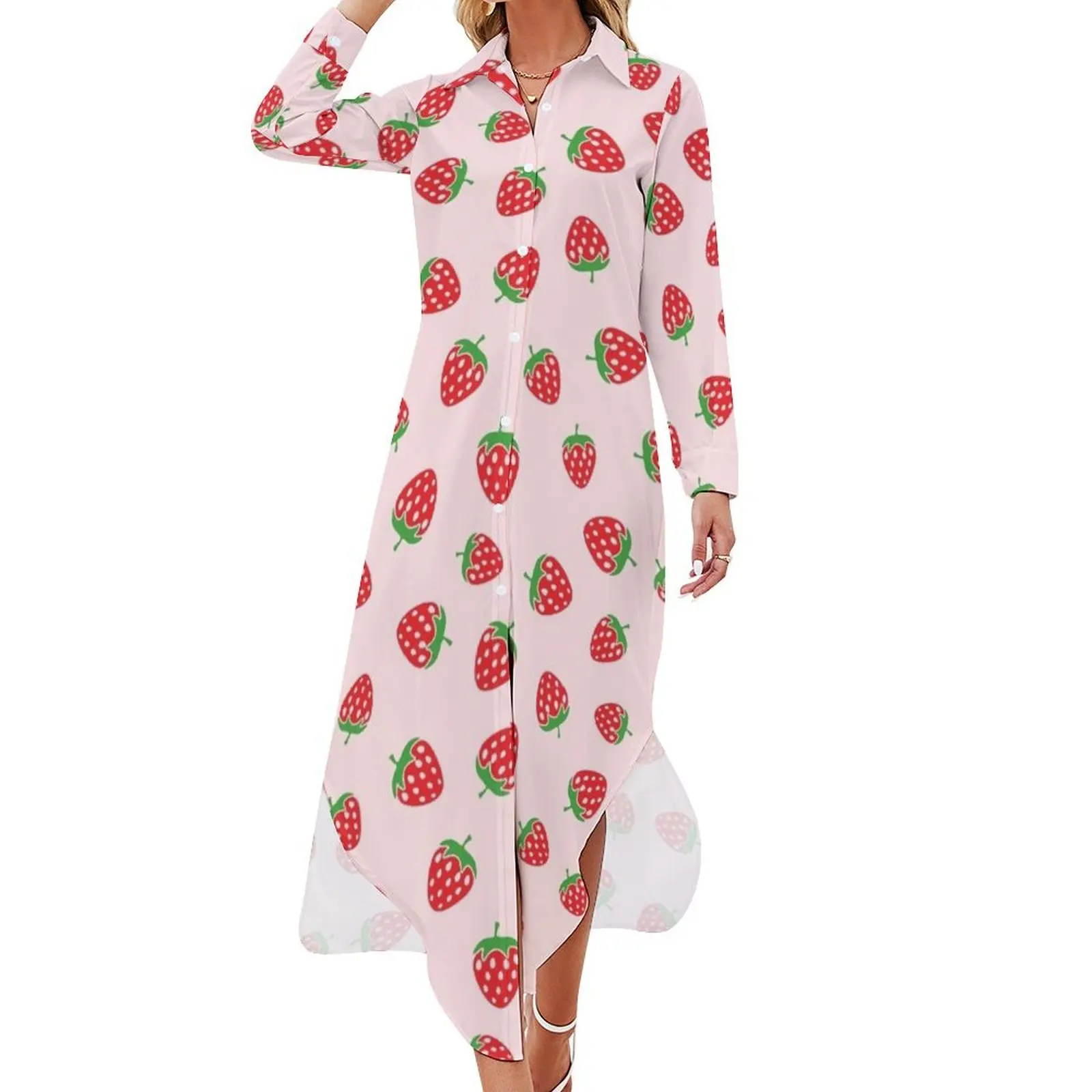 

Strawberry Long Sleeved Shirt Dress Elegant gowns dresses summer woman 2024
