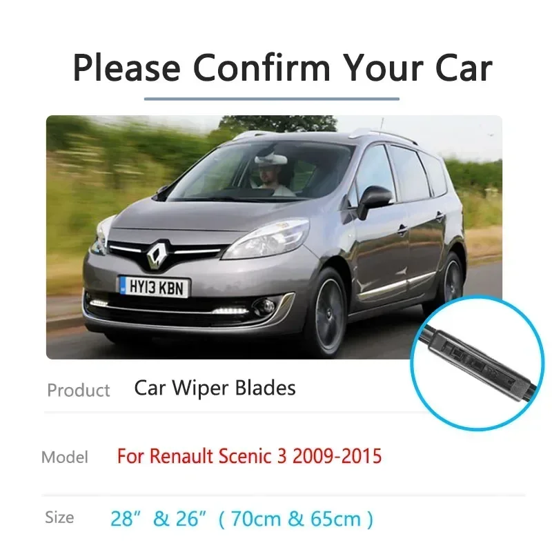 For Renault Scenic 3 MK3 III 2009 2010 2011 2012 2013 2014 2015 Front Rear Wiper Blade Windshield Windscreen Accessories 28 26