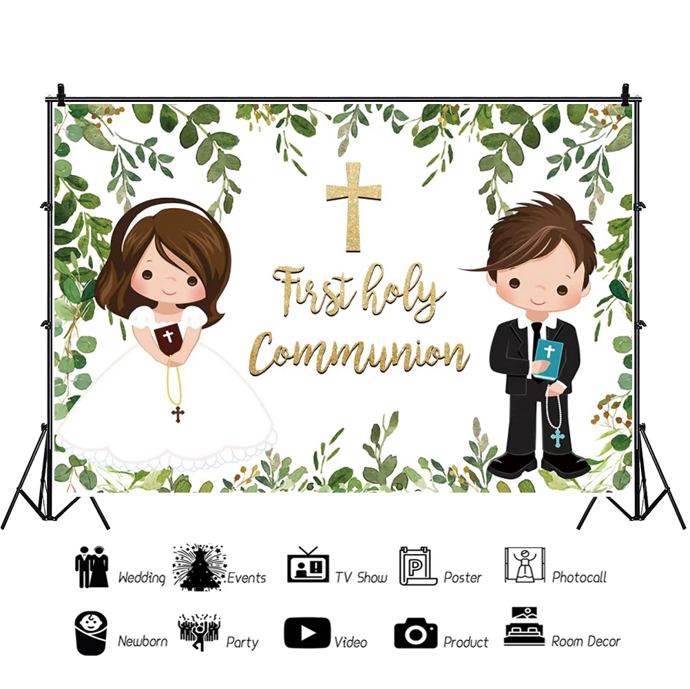 Fondo de primera comunión, telón de fondo para niña y niño, mi bautismo, Dios bendiga, fotografía, Baby Shower, sesión fotográfica, pancarta de fondo personalizada