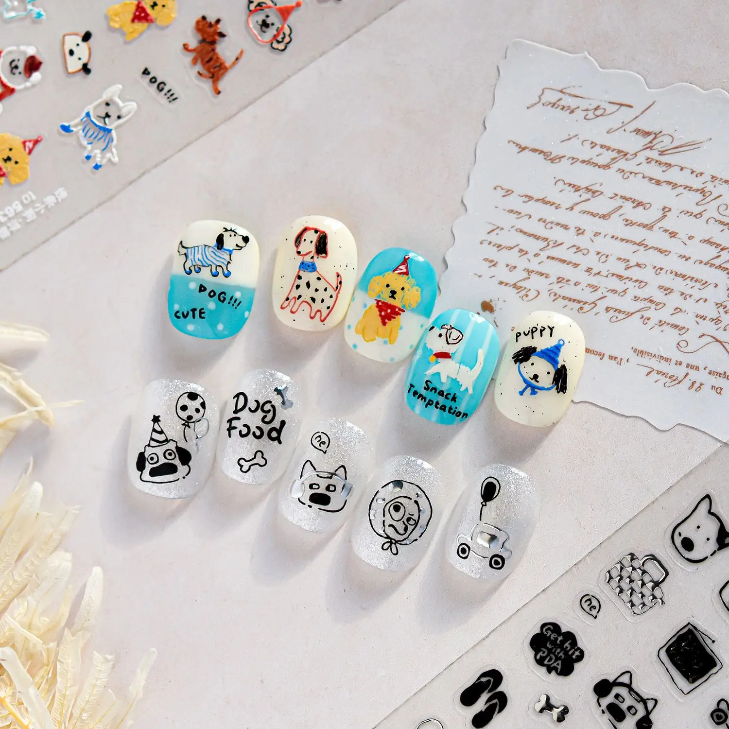 5D Embossed Funny Cartoon Puppy Nail Stickers Minimalist Lines Cute Dog Dalmatian Print Nail Art Decals for Lovely Chic Manicure