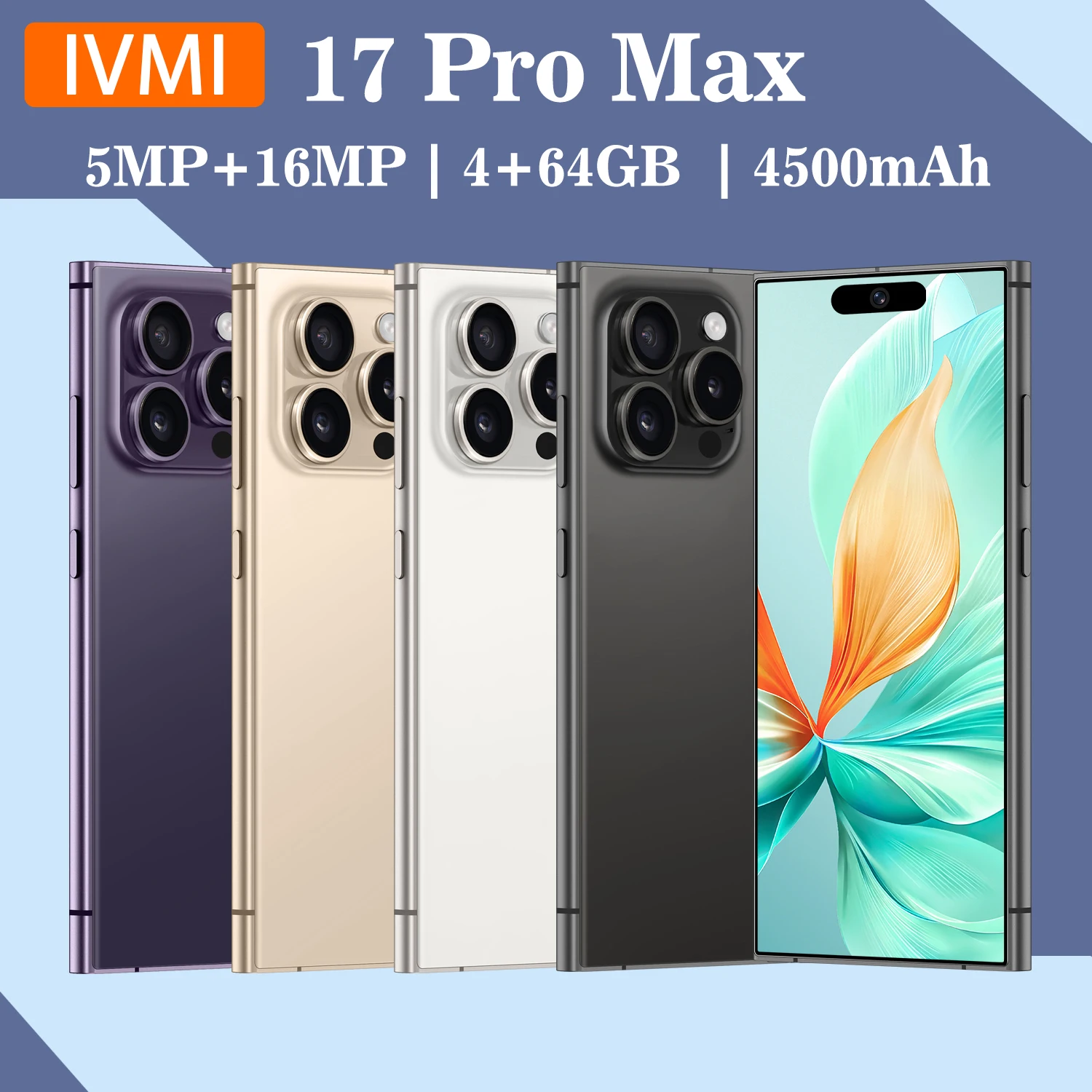 IVMI Global Vision 17Pro max 4G Network cellphone 6.9'' 4500mAh Android 64GB ROM Dual SIM Google Play Store Mobile Phones