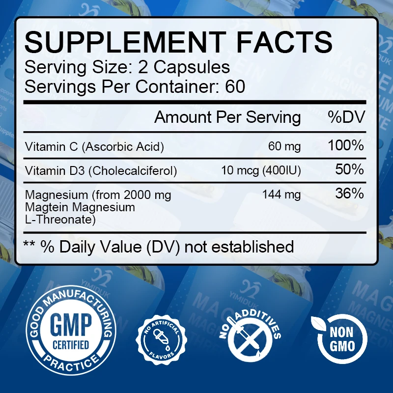 Kapsułki magnezowe L-treonian magnezu 144mg wspomaga koncentrację, nastrój, zdrową pamięć, funkcje poznawcze