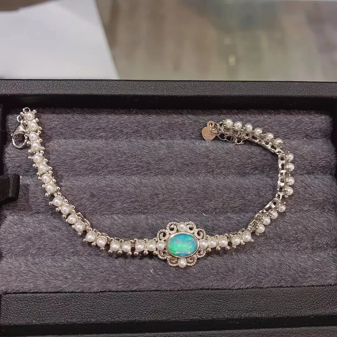 Opal Bracelet 925 Sterling Silver Ladies Gift Natural Gems Glitter