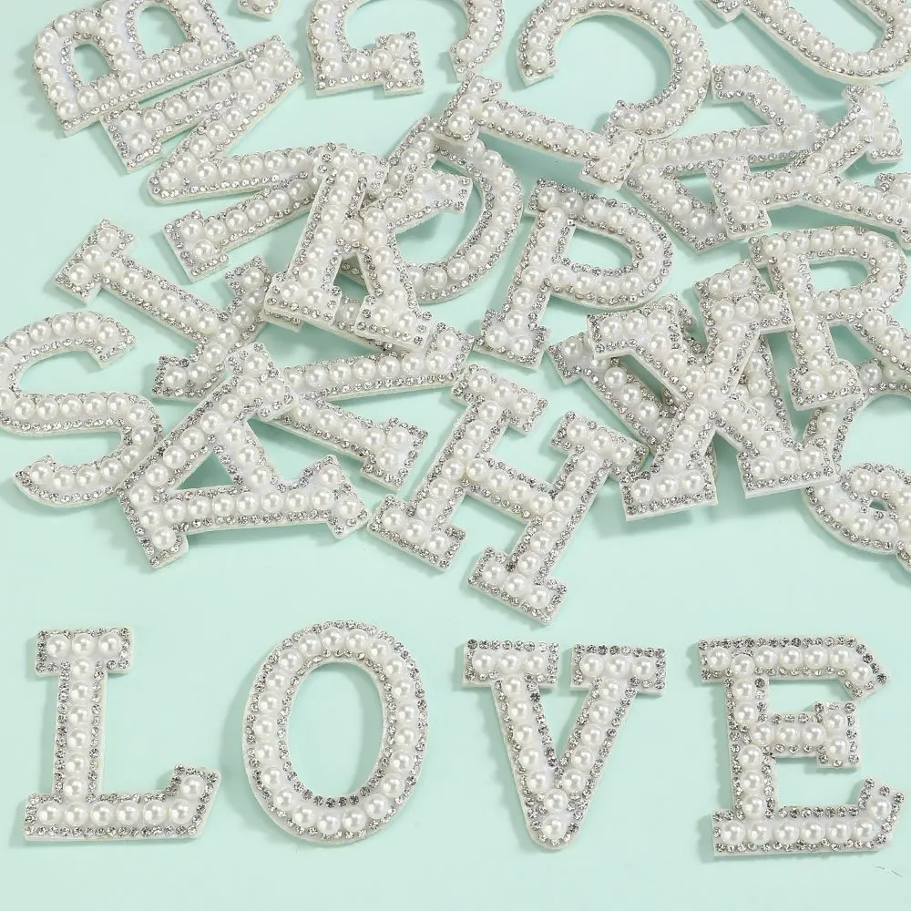 iYOE 1/5pcs Rhinestone Letter Patch Wedding A-Z Polyester English Alphabet Applique for Bride Tribe DIY Hat Bag Clothing Craft