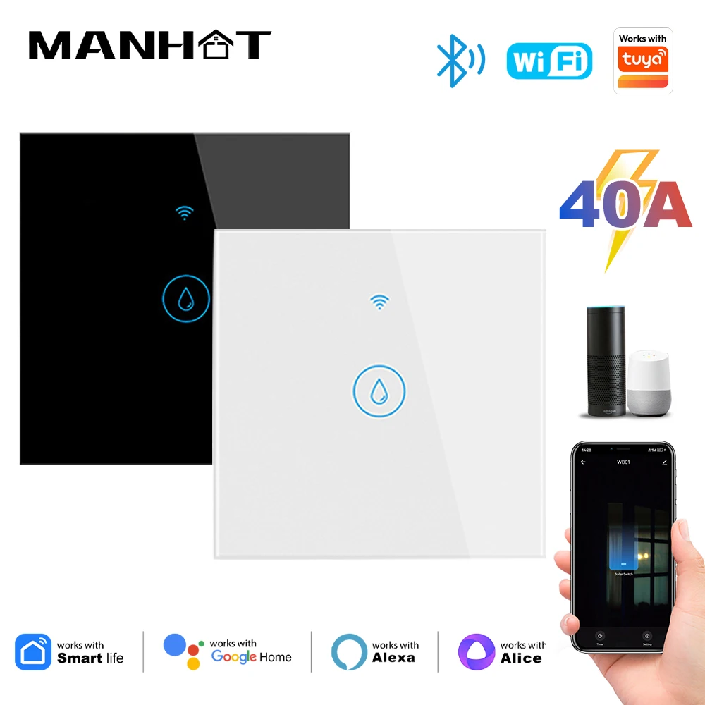 40A WiFi Smart Water Heater Boiler Switch 8000W Wok With Tuya/Smart Life Remote Control Energy Monitoring Voice Google Home Alex