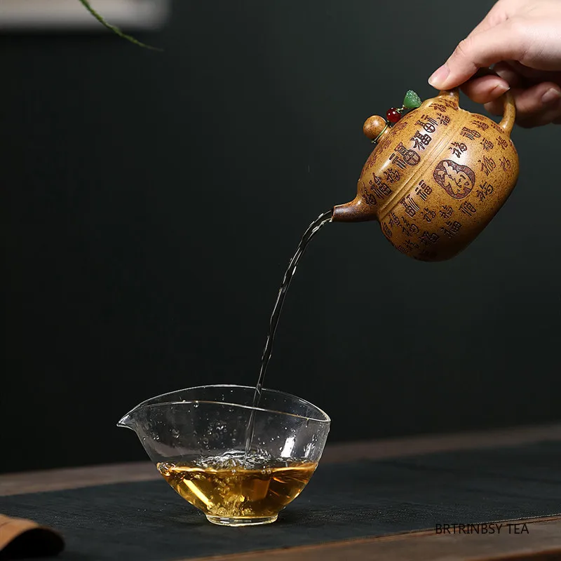 ييشينغ اليدوية الأرجواني الطين إبريق الشاي التقليد منحوتة باليد براد شاي الجمال الشاي Infuser غلاية المنزلية الصينية Zisha طقم شاي 260 مللي