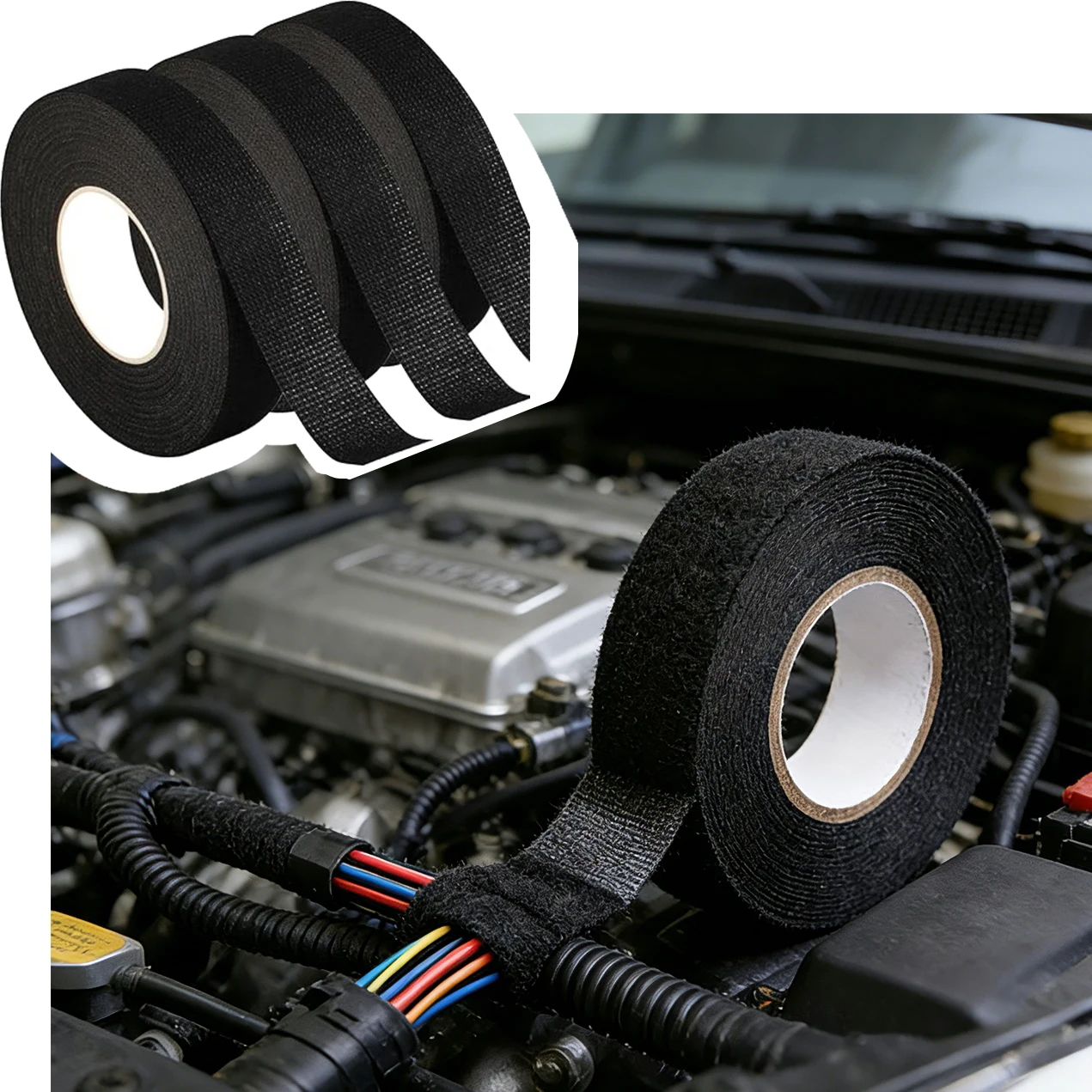 High Temperature Wire Harness Cloth Tape Automotive Cable Loom Heatproof Fabric Adhesive Tape for Engine Electrical Insulation