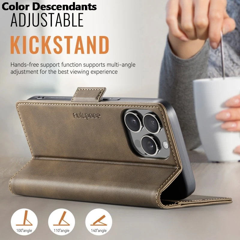Casing Ponsel untuk iPhone 16 Pro Max 15 Plus 14 13 12 11 Dompet Kulit Pengisi Daya Nirkabel Magnetik Tas Belakang Penutup Dudukan Lipat Kartu