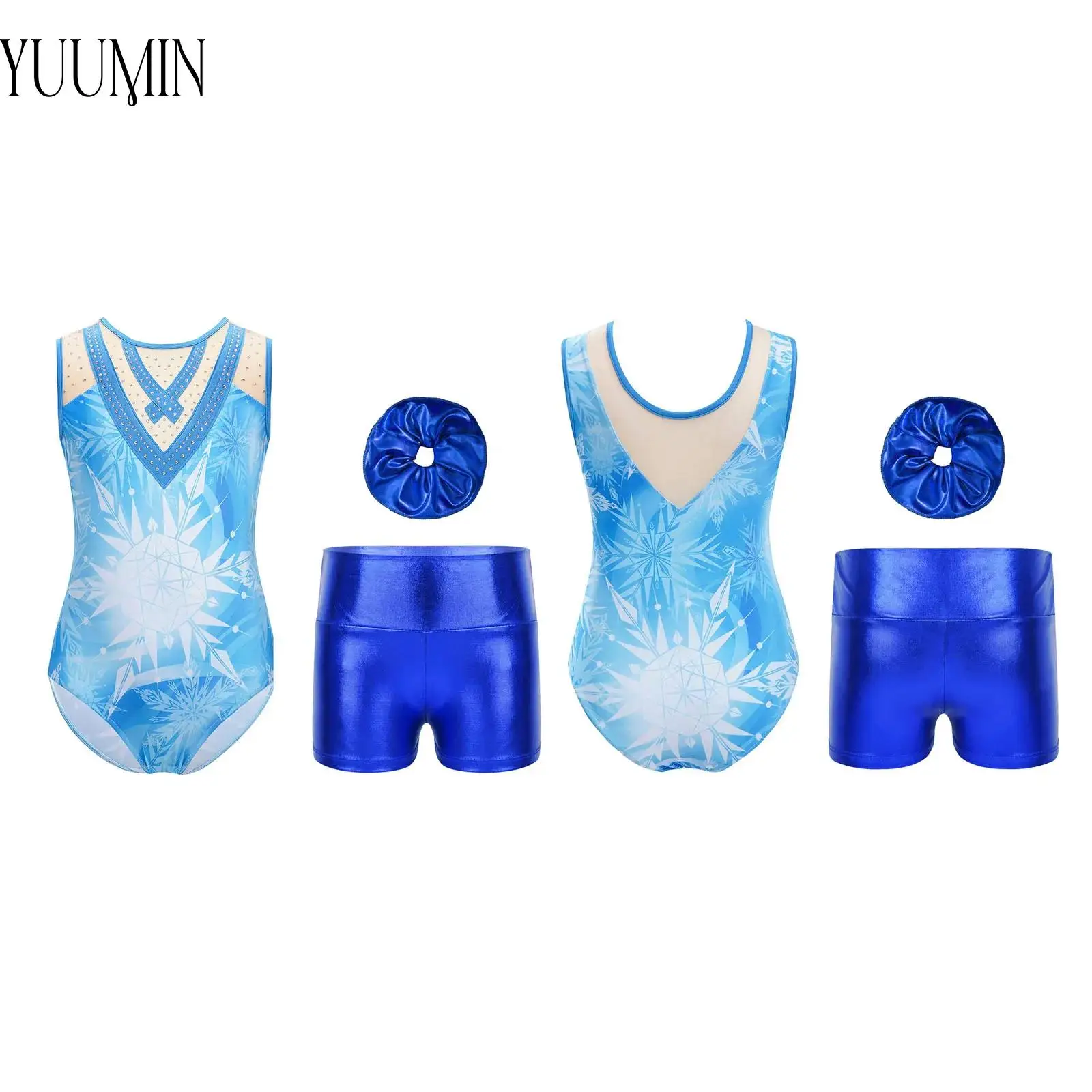 Kids Girl Ballet Dance Leotard Costume Set Gymnastics Bodysuit Outfit Sleeveless Patchwork Figure Skating Dance Swimsuit Clothes