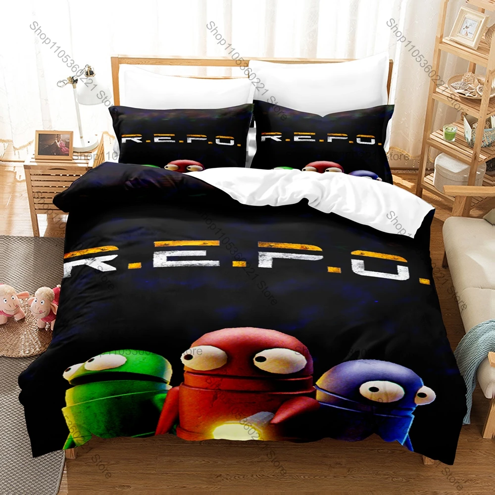 Cool Horror Game R.E.P.O. Bedding Set Duvet Cover + 2 Pillowcases Cool Character Pattern Comfortable Bed Cover for Home