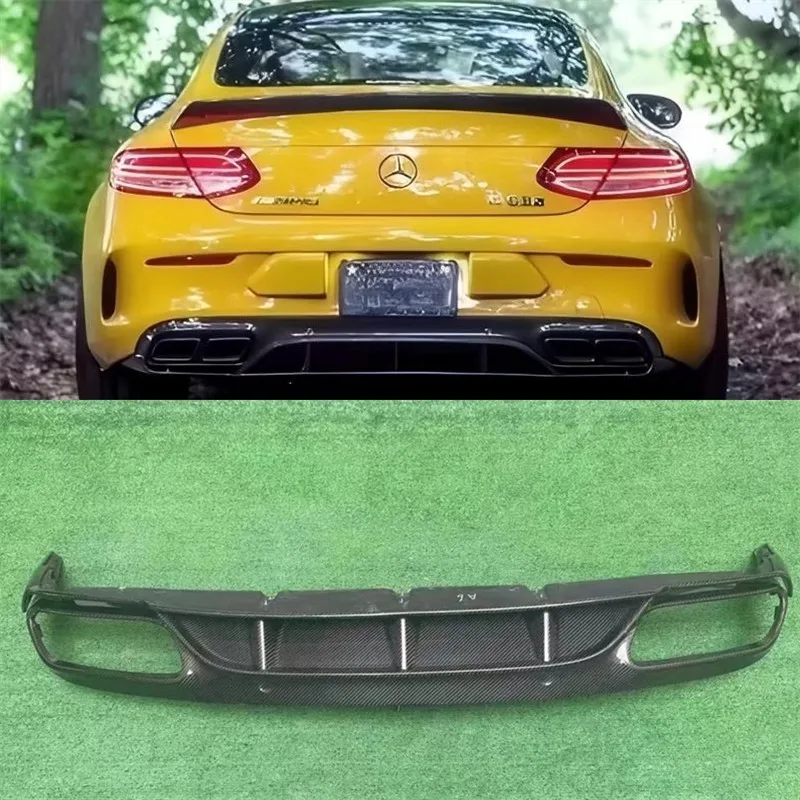 

Для Benz C Class C63 C200 C260 W205 Coupe 2015-2022 Задний бампер из настоящего углеродного волокна, диффузор, выхлопной сплиттер, спойлер, комплект кузова