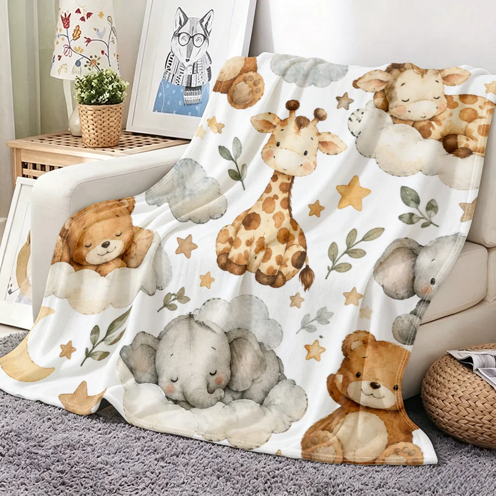 Cute Woodland Animals Nursery Blanket Baby Shower Gift Safari Jungle Lion Elephant Giraffe Bear Print Throw