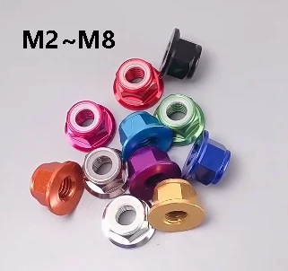 Colourful Aluminum Alloy Flange Nylon Insert Lock Nut M2 M2.5 M3 M4 M5 M6 M8 Flanged Hex Nut for RC Model Parts