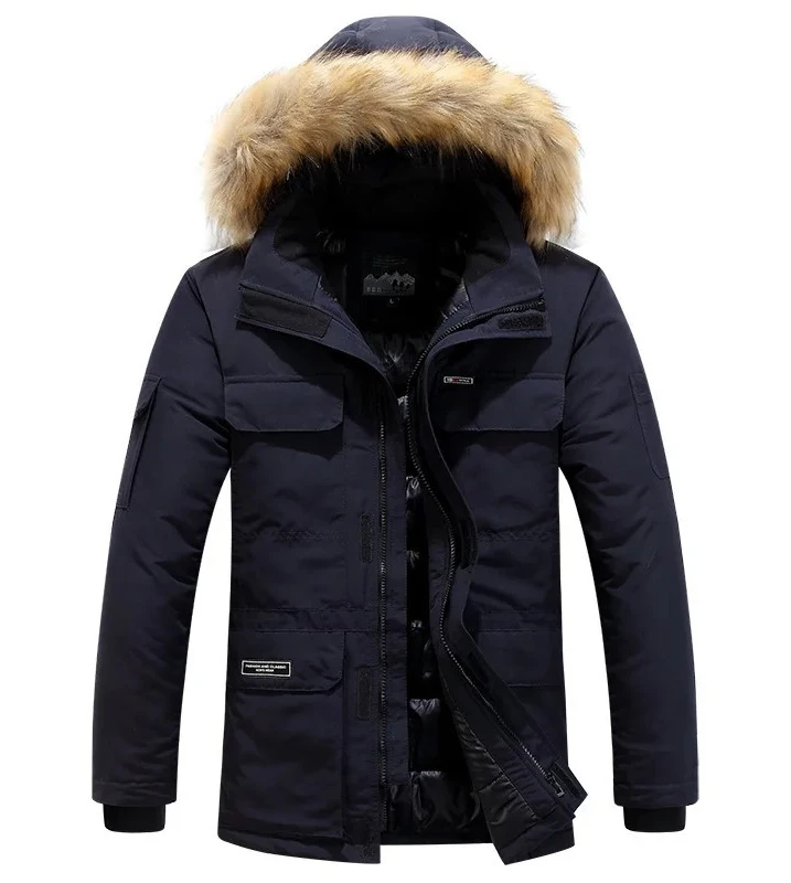 

Теплая верхняя одежда для улицы, флисовые зимние парки с меховым капюшоном, мужская зимняя куртка на утином пуху, ветрозащитные пальто, утолщенные -30 градусов