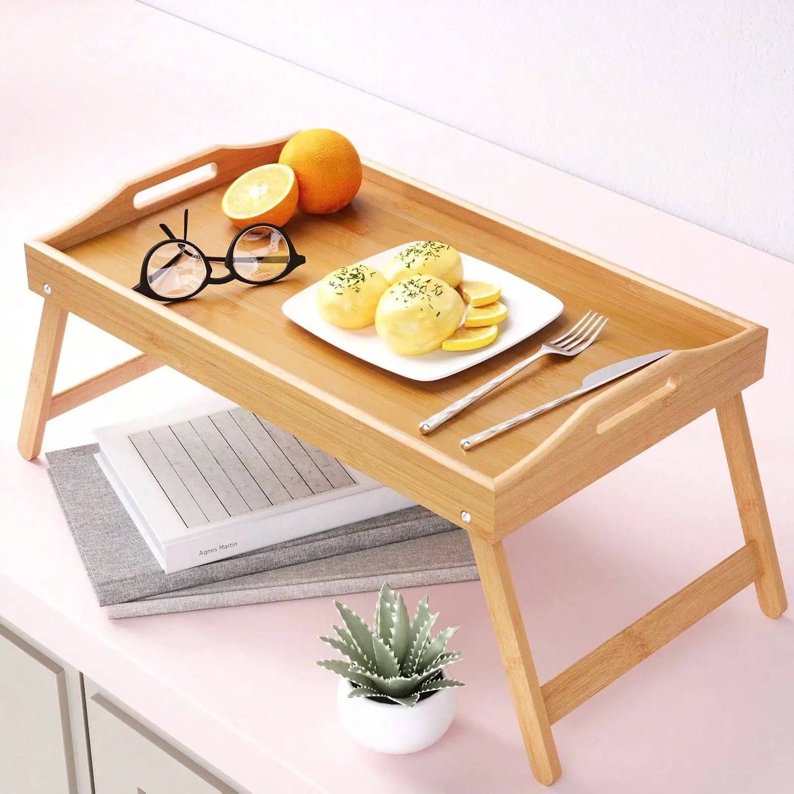 Bed Table Tray, Wooden Breakfast Tray With Folding Legs, Bed Tray For Eating And Laptop, Eating Trays For Bedroom,Sofa For Dining, Drawing,And Food Placement; Bamboo Tray Can Also Be Used As A Lap Table Or Snack Tray,Kitchen Essentials,Storage