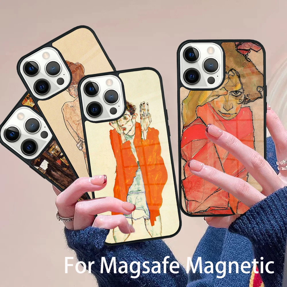 

Egon Schiele Phone Case Magesafe Magnetic Wireless Charge Cover For IPhone 16 11 12 13 14 15 Pro Max Plus Mini