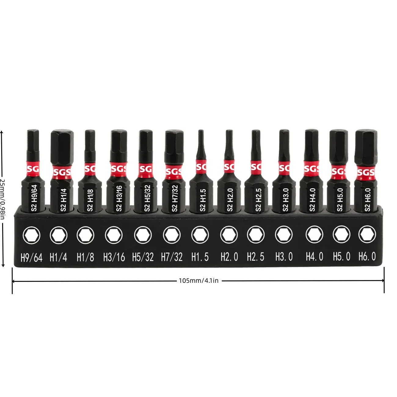 13-Piece S2 Steel Strong Magnetic Hex Head Impact Screwdriver Bit Set, (H1/4/H1/8/H9/64) 25mm, High Hardness, Industrial-Grade Wear-Resistant, with Black Base, Power Tool Set