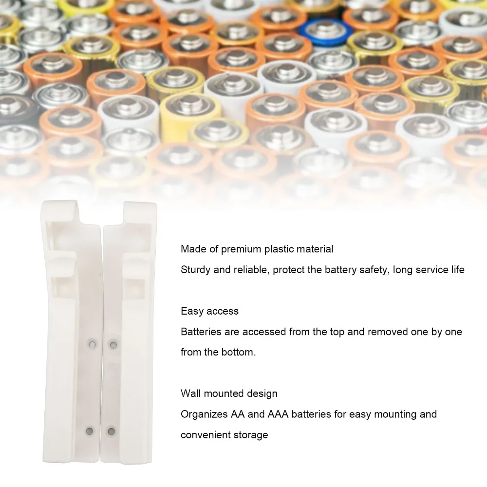 2pcs Plastic Wall Mounted Battery Holder Black White Battery Container Organizer Compact Space Saving